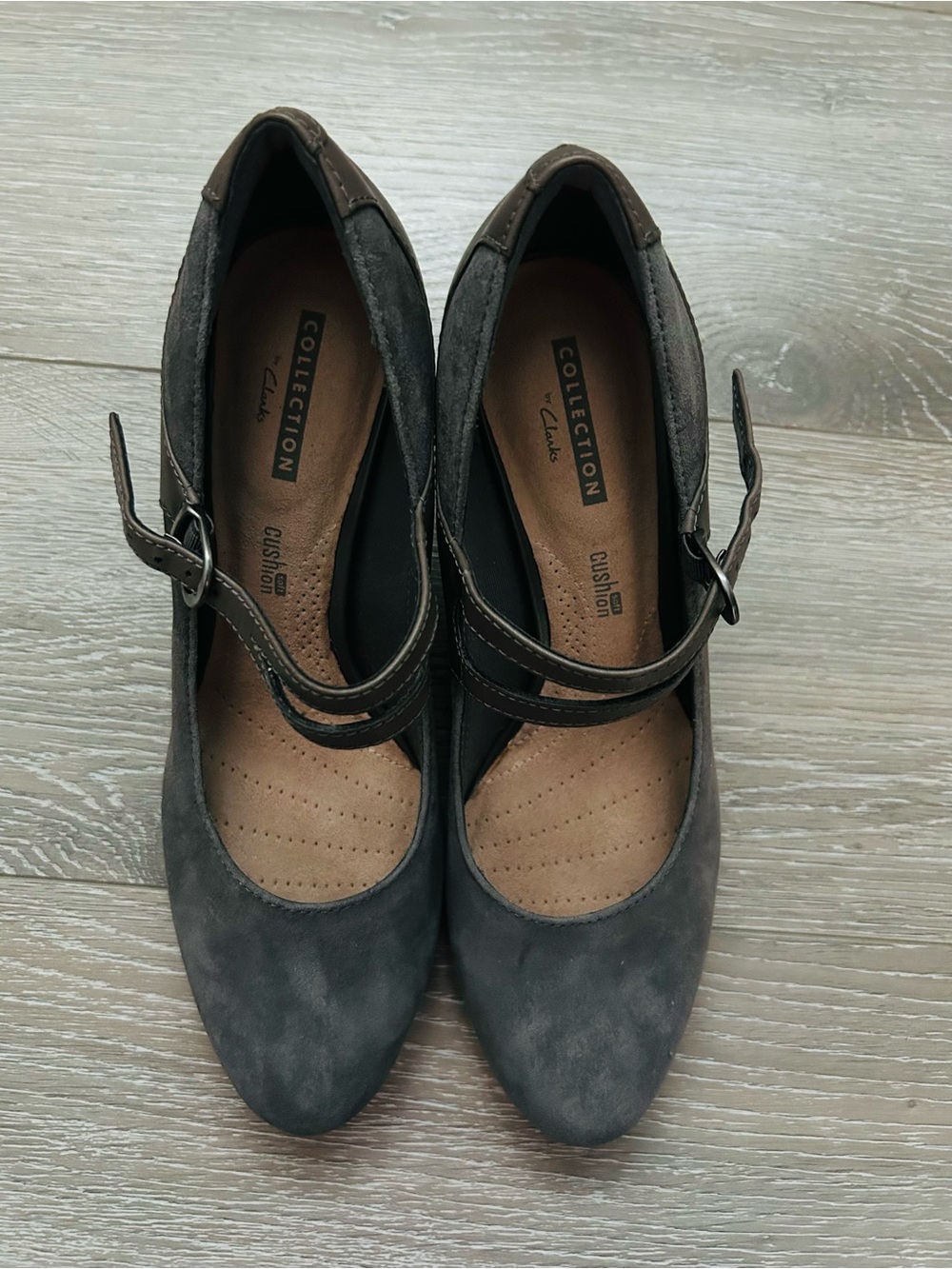 Clarks Collection Women's Gray Suede Mary Jane Heels